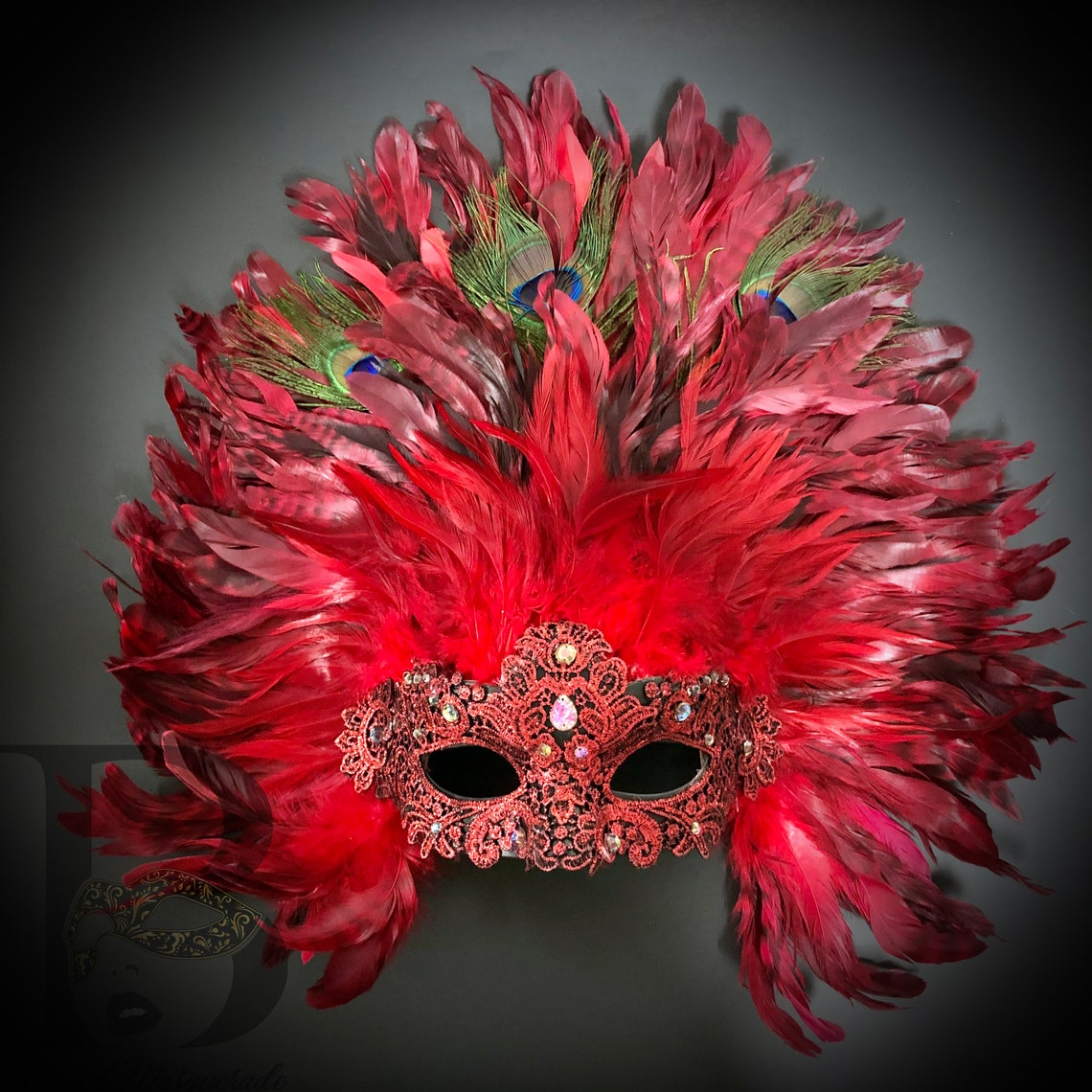 Red Masquerade Masks Venice Carnival Feather Women Mask Etsy
