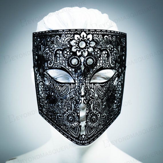 Bauta Full Face White Venetian Party Mask Masquerade - Black