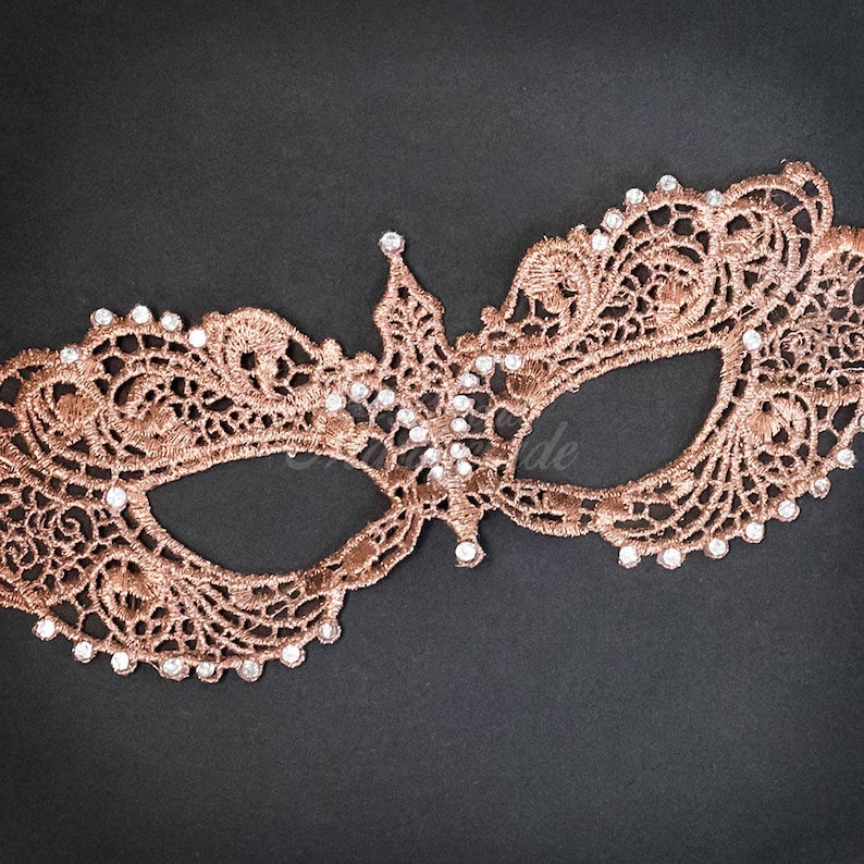 Rose Gold Lace Mask, RHINESTONES, lace mask, shades of Rose Gold, lace masquerade mask, Rose Gold Lace Mask, lace mask w/ Rhinestones image 3