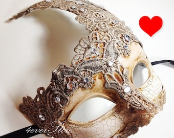 Extra 10% OFF! Venetian Goddess Masquerade Mask Made of Resin, Paper Mache Technique with High Fashion Macrame Lace & Diamonds