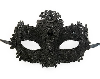 Lace Mask, Black Lace Masquerade Mask, Mask with Exquisite Black Rhinestones, Lace Masquerade Mask [Black]