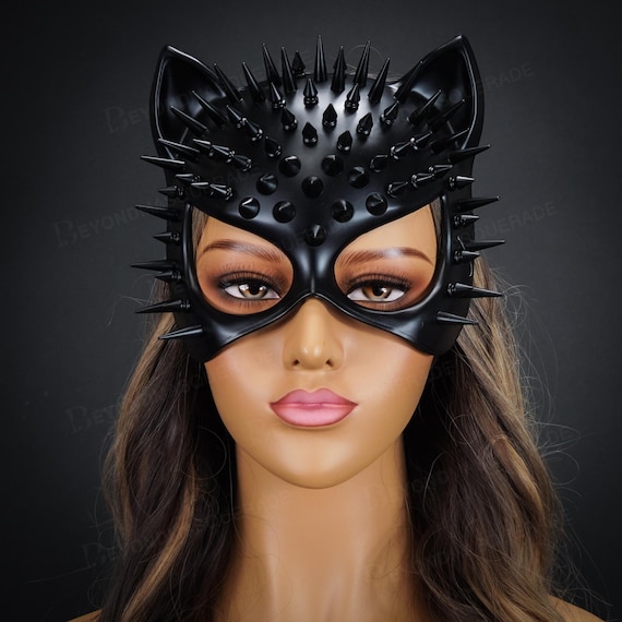 Steampunk Cat Woman Mask Black Spike Masquerade Mask Cosplay -