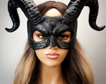 Maleficent Ram Horns Antler Black Headpiece Fairy Costume Cosplay Whimsical Mystic Headband Masquerade Mask Hair Black Horn Headdress