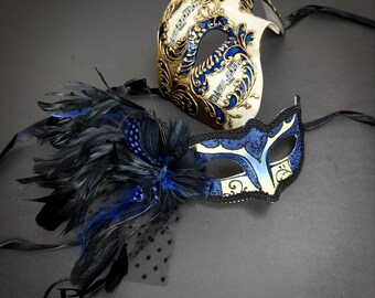 Blue Mardi Gras Masquerade Masks for Men and Women, Couples Masquerade Masks, Masquerade Masks for Couples His Hers Masquerade Ball Mask