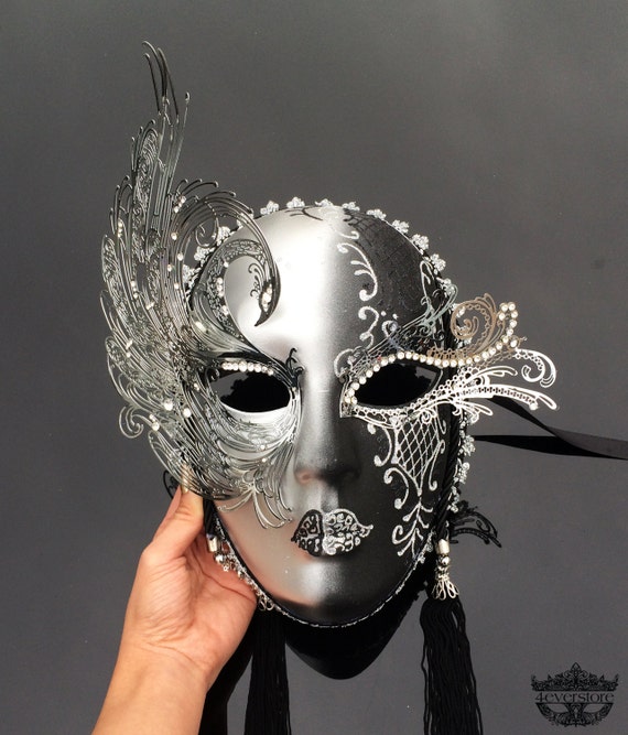 Masquerade Mask, Mask, Luxury Mask, Masquerade Ball Mask, Silver Masquerade  Mask, Venetian Masquerade Mask silver Black 