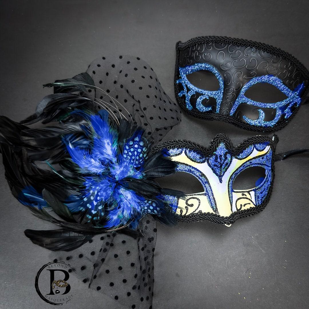 Blue Masquerade Masks With Feathers Masquerade Mask Feathers, Headdress