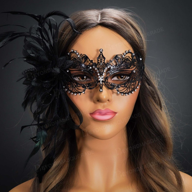 Luxury Masquerade Masks Black Masquerade Mask Feathers Luxury Etsy