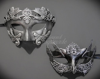 Couples Masquerade Mask, His & Hers Steampunk Mask Set, Roman Mask, Silver Masquerade Mask, Mens Masquerade Mask, Mardi Gras Masks