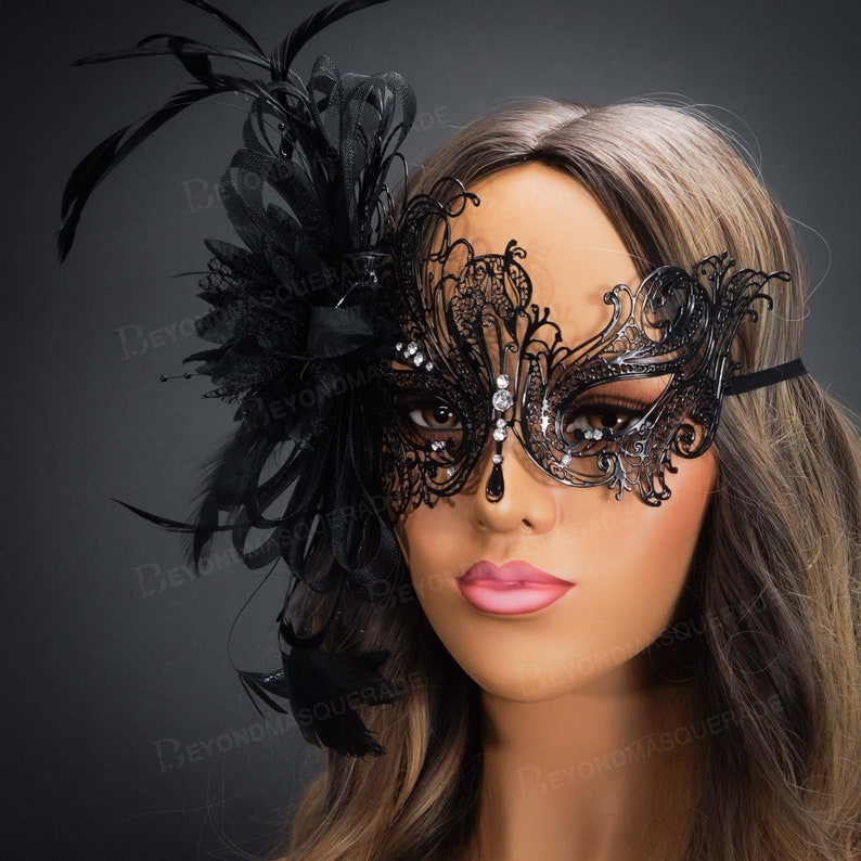 Luxury Masquerade Masks Black Masquerade Mask Feathers Luxury Etsy