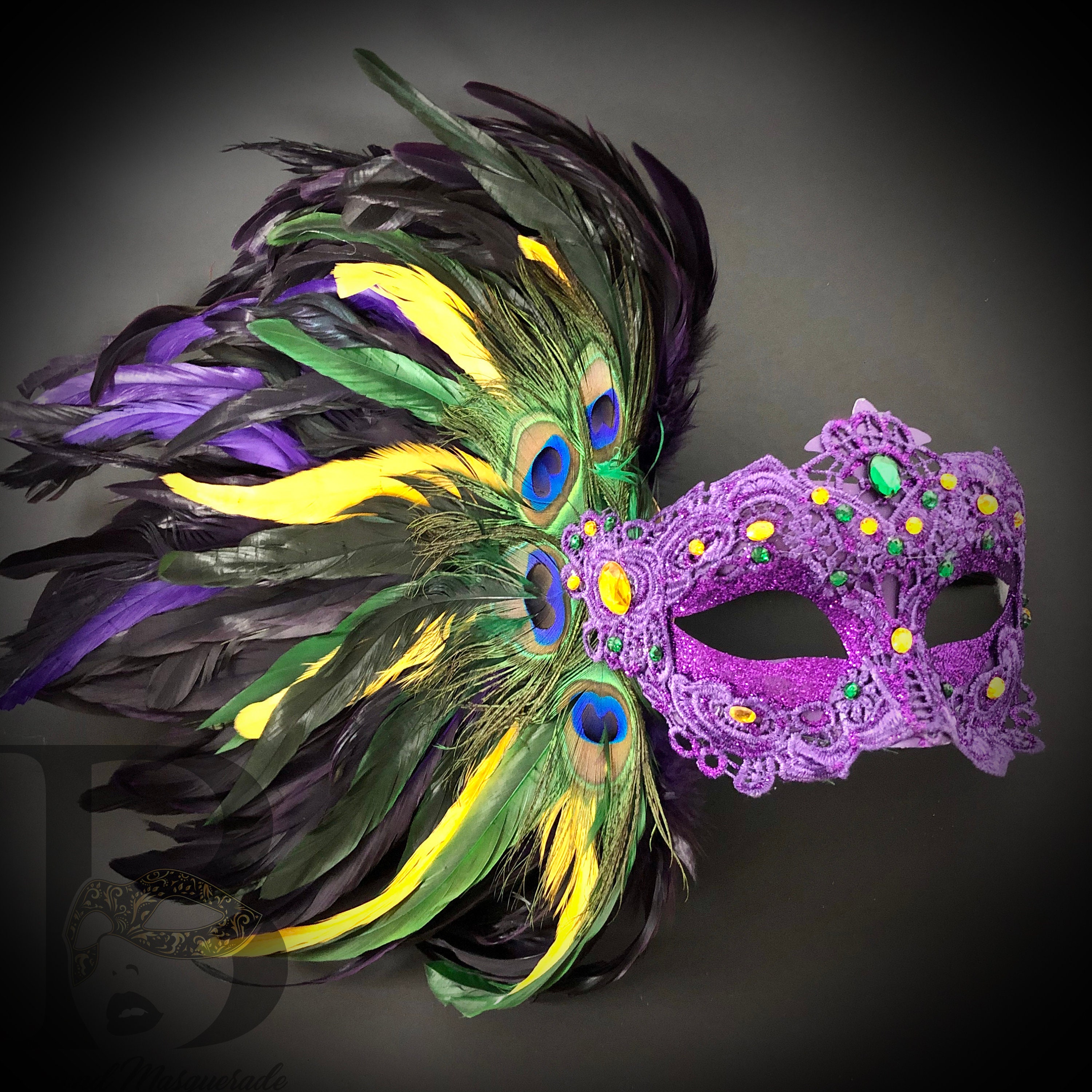 Cute & Elegant Purple Green Yellow Feather Swan Mardi Gras Masquerade Mask