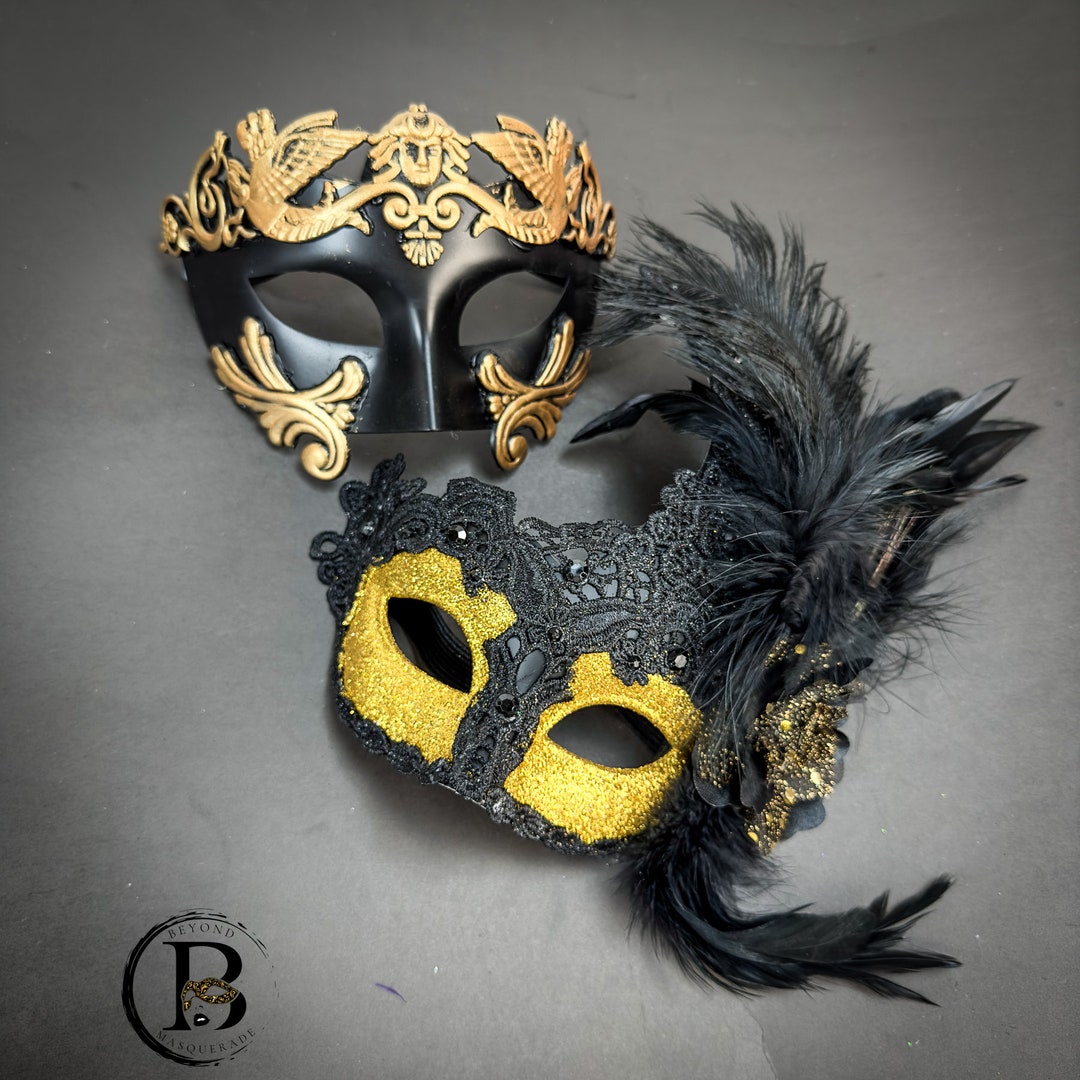 Black Gold Masquerade Masks for Men and Women, Couples Masquerade Masks