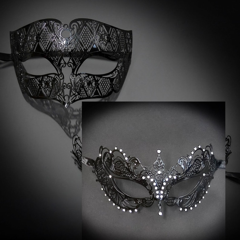 Couples Masquerade Mask Black Elegant Couples Collection Etsy UK