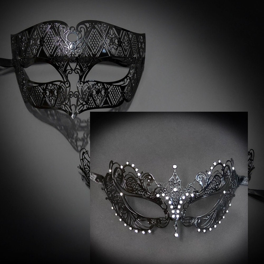 Couples Masquerade Mask Black Elegant Couples Collection Etsy