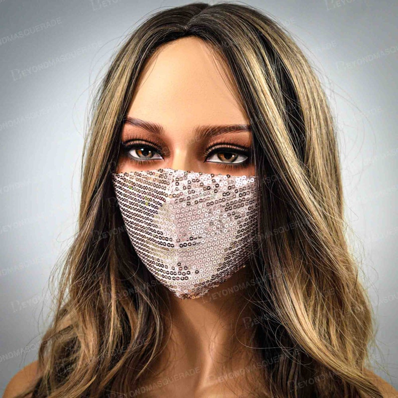 Rose Gold Glitter Face Mask Bling Facemask Rose Gold Masks Etsy