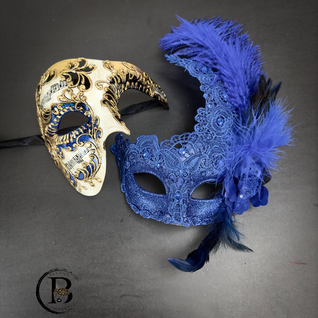 Blue Mardi Gras Masquerade Masks for Men and Women, Couples Masquerade