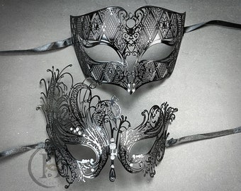 Couples Masquerade Mask, Black Elegant Couples Collection, Black Masquerade Masks, His and Her's Masquerade Mask Set