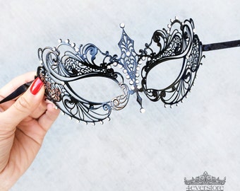 Party Mask, Masquerade Mask, Masquerade Ball Mask, Black Dress, Stunning Venetian Mask Masquerade with Diamonds, [Black Mask]