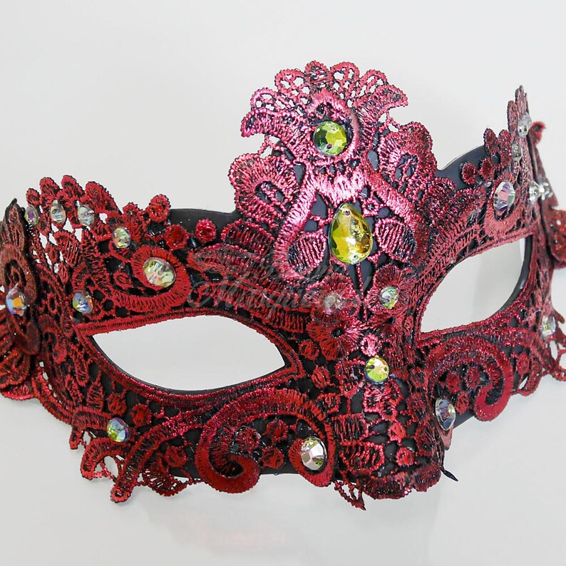 Masquerade Mask, Lace Masquerade Mask, Masquerade Ball Masks, Mask, Mardi Gras Mask, Lace Mask, Masquerade Ball Mask Red with Gems image 3