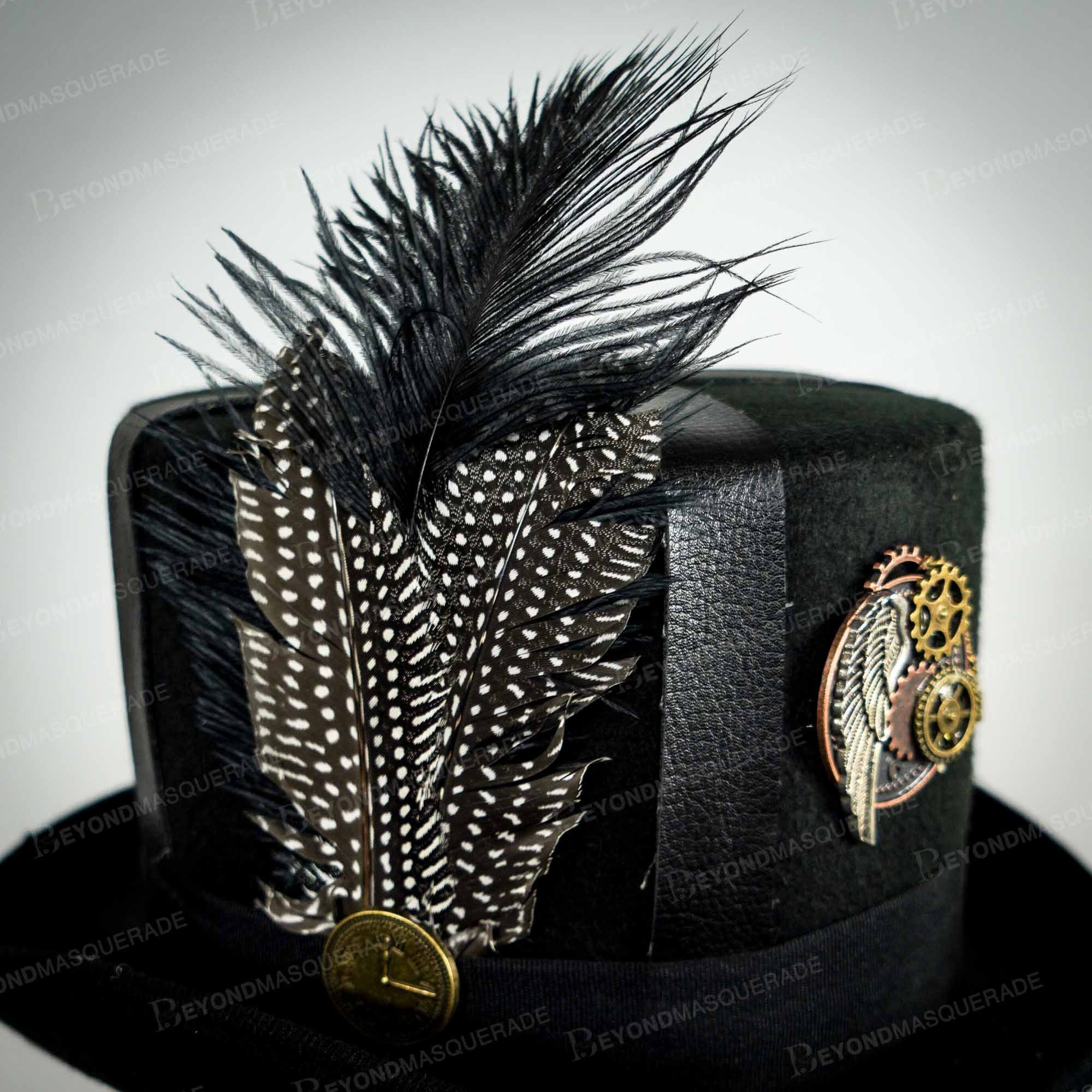 Steampunk Black Top Hat With Feathers 
