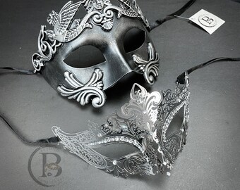 Couples Masquerade Mask, His & Hers Masquerade Mask, Roman Mask, Silver Masquerade Mask, Mens Masquerade Mask, Mardi Gras Masks, Halloween