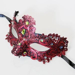 Masquerade Mask, Lace Masquerade Mask, Masquerade Ball Masks, Mask, Mardi Gras Mask, Lace Mask, Masquerade Ball Mask Red with Gems image 4