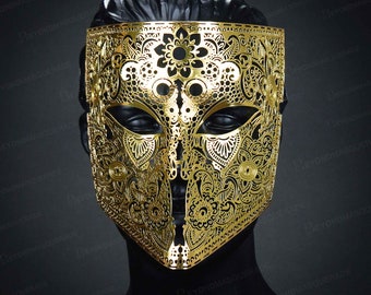 Gold Masquerade Masks Women Men for Masquerade Ball Mask Luxury Metal Lace Venetian Full Face Mask Halloween Costume Cosplay Mask Bauta