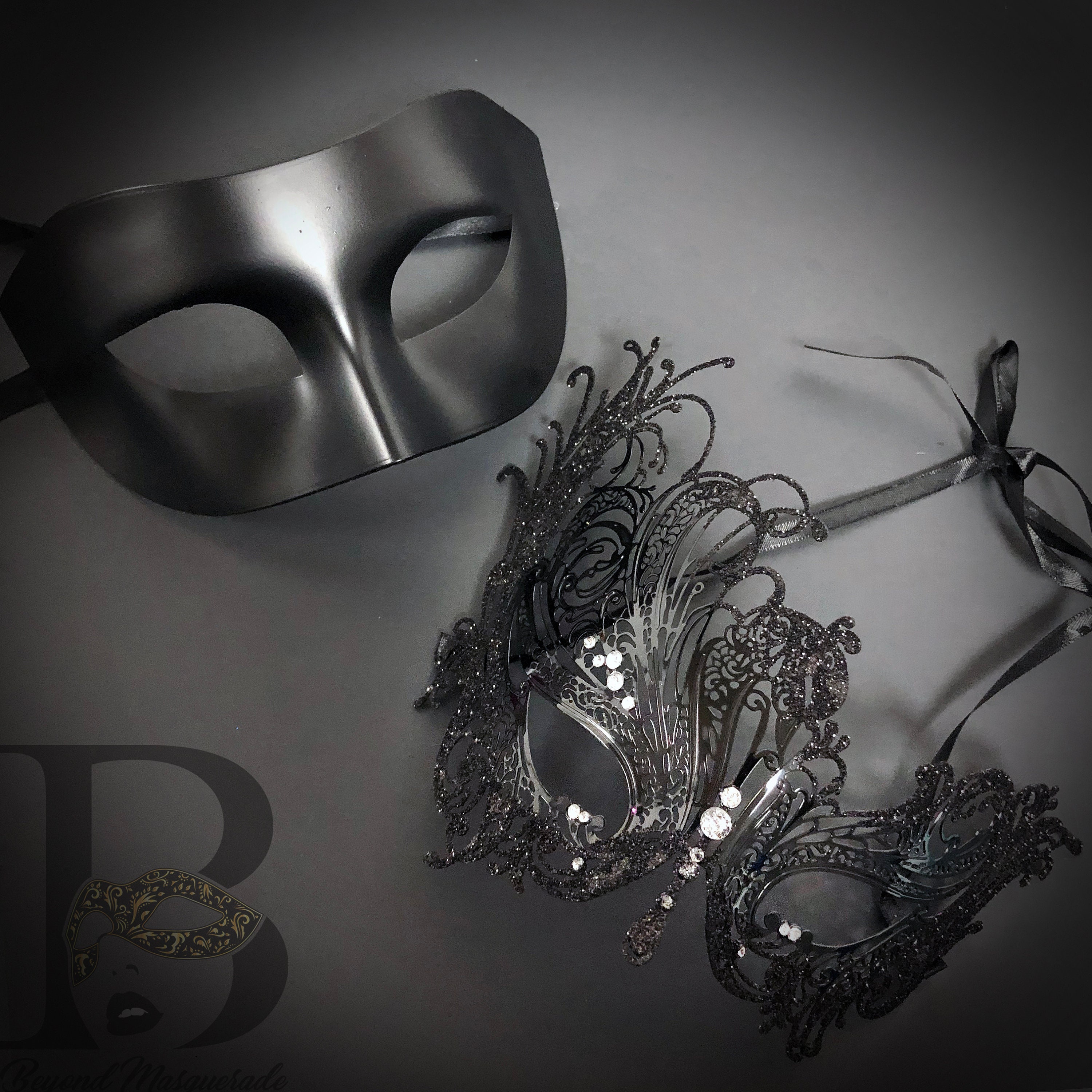 New His & Hers Vampire Diaries Masquerade Masks Black Half Etsy