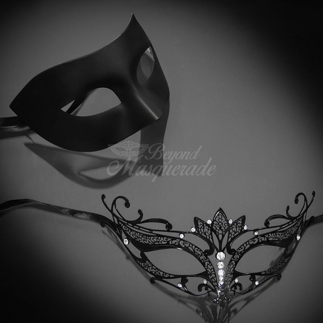 Black Masquerade Mask for Couples, His & Hers Masquerade Mask, Filigree Metal Masquerade Mask
