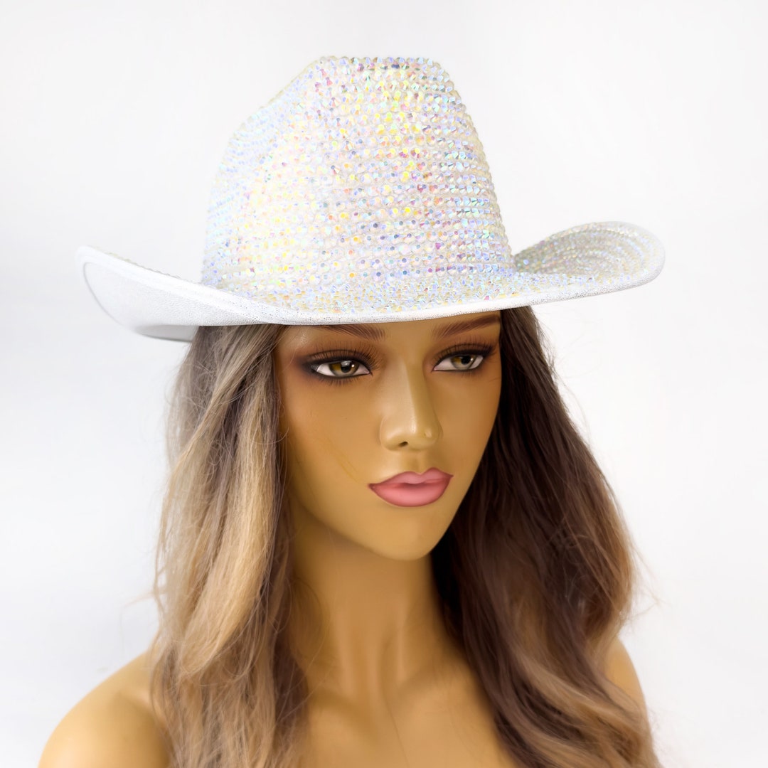 White Rhinestone Cowboy Hat Cowgirl Sparkly Diamond Hat Disco