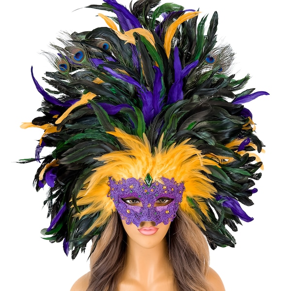 Venetian Feather Masquerade Mask Carnival Masquerade Mask Baroque Venetian Masquerade Ball Masks Halloween Costume Mask Large Feather
