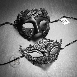 Couples Masquerade Masks, His & Hers Masquerade Masks, Black mask for men and black mask for women