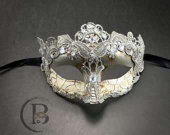 Silver Masquerade Mask, Venetian Lace Masquerade Ball Mask, Prom Mask, Toga Party, Venetian Goddess Masquerade Mask Medieval Cosplay Silver