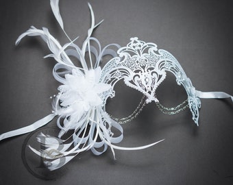 Queen's Masquerade Masks, Bridal Mask, White Masquerade Mask Women, White Wedding Masquerade Mask, Party Masks for Brides Bachelorette Party