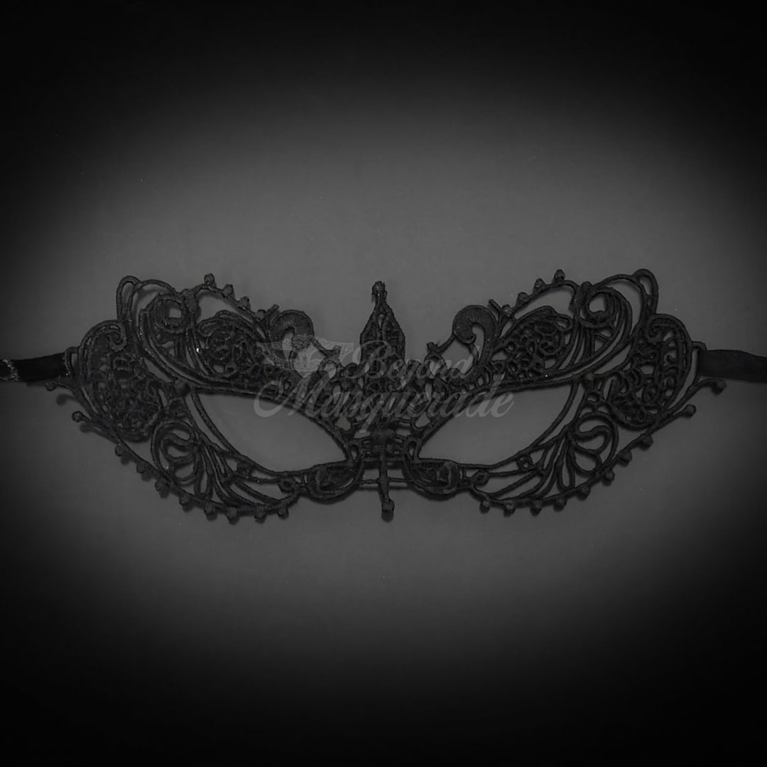 Black Lace Masquerade Mask Elegant, Minimalist Macrame Lace Mask