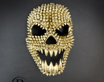 Spike Skull Mask Halloween Full Face Cover Masquerade Mask Spikes Steampunk Haute Couture Masquerade Mask Full Spike Mask Gold