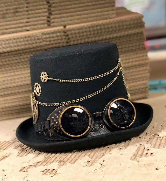 Sombrero Steampunk Negro, Sombrero Steampunk con cadenas, cadenas de oro,  cadenas de oro para sombrero, Gafas de Oro Steampunk, Engranajes Steampunk, Accesorios  Steampunk -  México