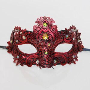 Masquerade Mask, Lace Masquerade Mask, Masquerade Ball Masks, Mask, Mardi Gras Mask, Lace Mask, Masquerade Ball Mask Red with Gems image 1