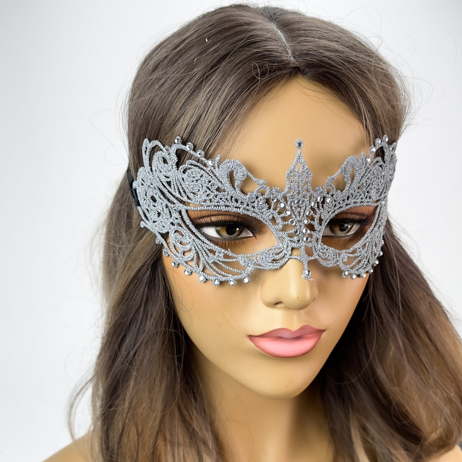 Silver Lace Mask Masquerade Mask Lace Mask Costume Mask Etsy