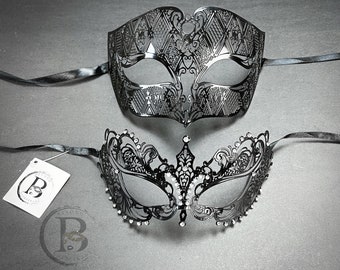 Couples Masquerade Mask, Black Elegant Couples Collection, Black Masquerade Masks, His and Her's Masquerade Mask Set