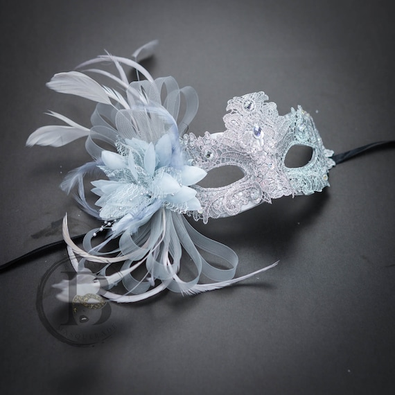 White Feather Masquerade Mask Wedding Brides Prom Party Mask by Beyond Masquerade