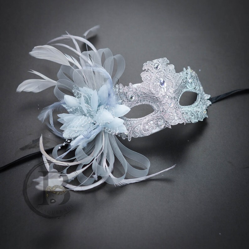 Feather Masquerade Mask Silver Masquerade Masks Bridal Mask Etsy