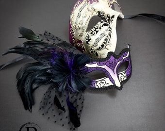 Purple Mardi Gras Masquerade Masks for Men and Women, Couples Masquerade Masks, Masquerade Masks for Couples His Hers Masquerade Ball Mask