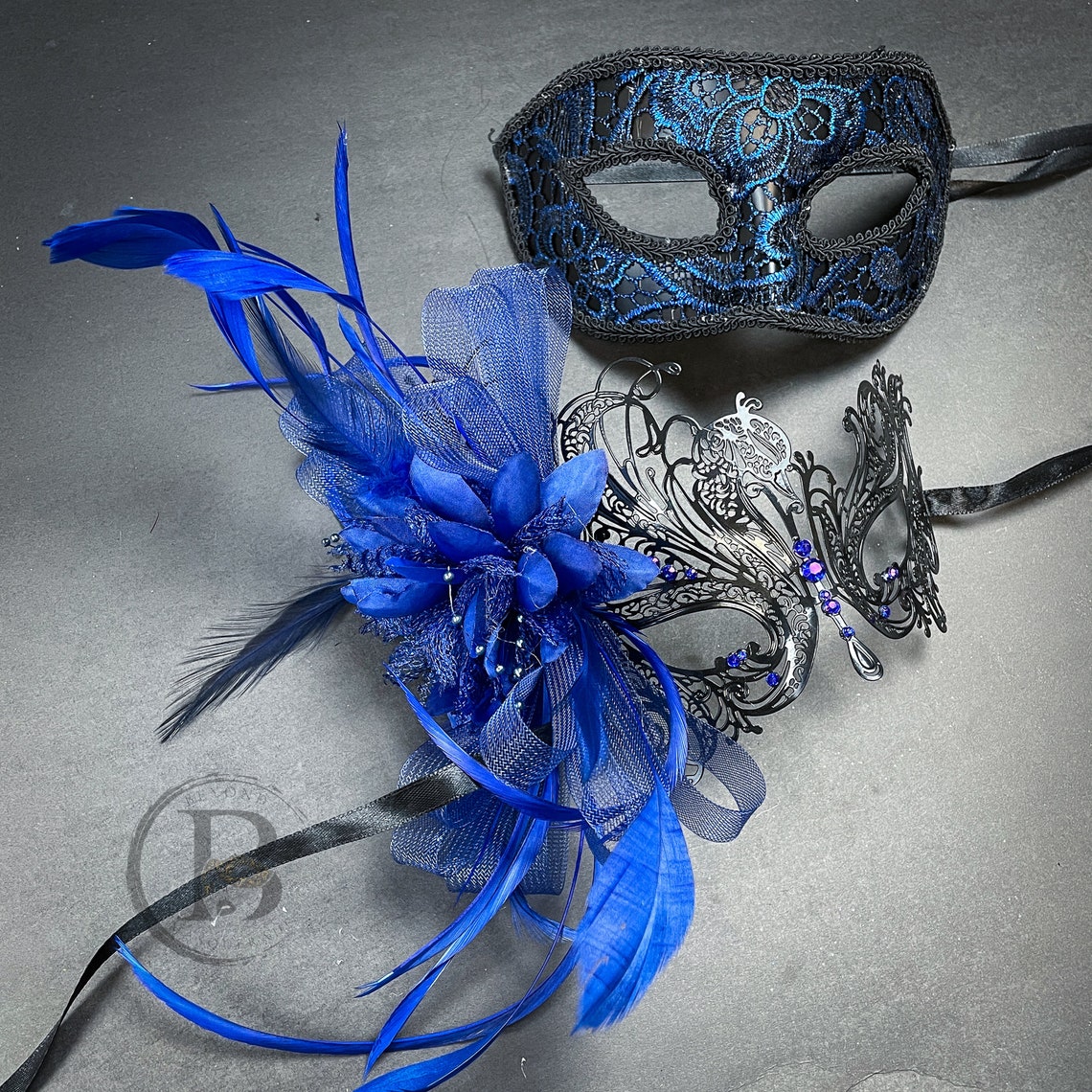 Couples Masquerade Mask Set Royal Blue Masquerade Masks Etsy