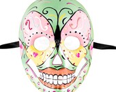 On Sale Day of the Dead Mask - Sugar Skull Skeleton Butterfly Eyes Green Themed Masquerade Halloween Mask, Dia de los Muertos Mask