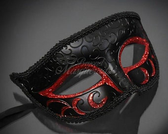 Red Masquerade Mask, Mens Masquerade Mask, Masquerade Ball Mask, Unisex Mask, Red Mask, Red Glitter Eye Mask Party Mask