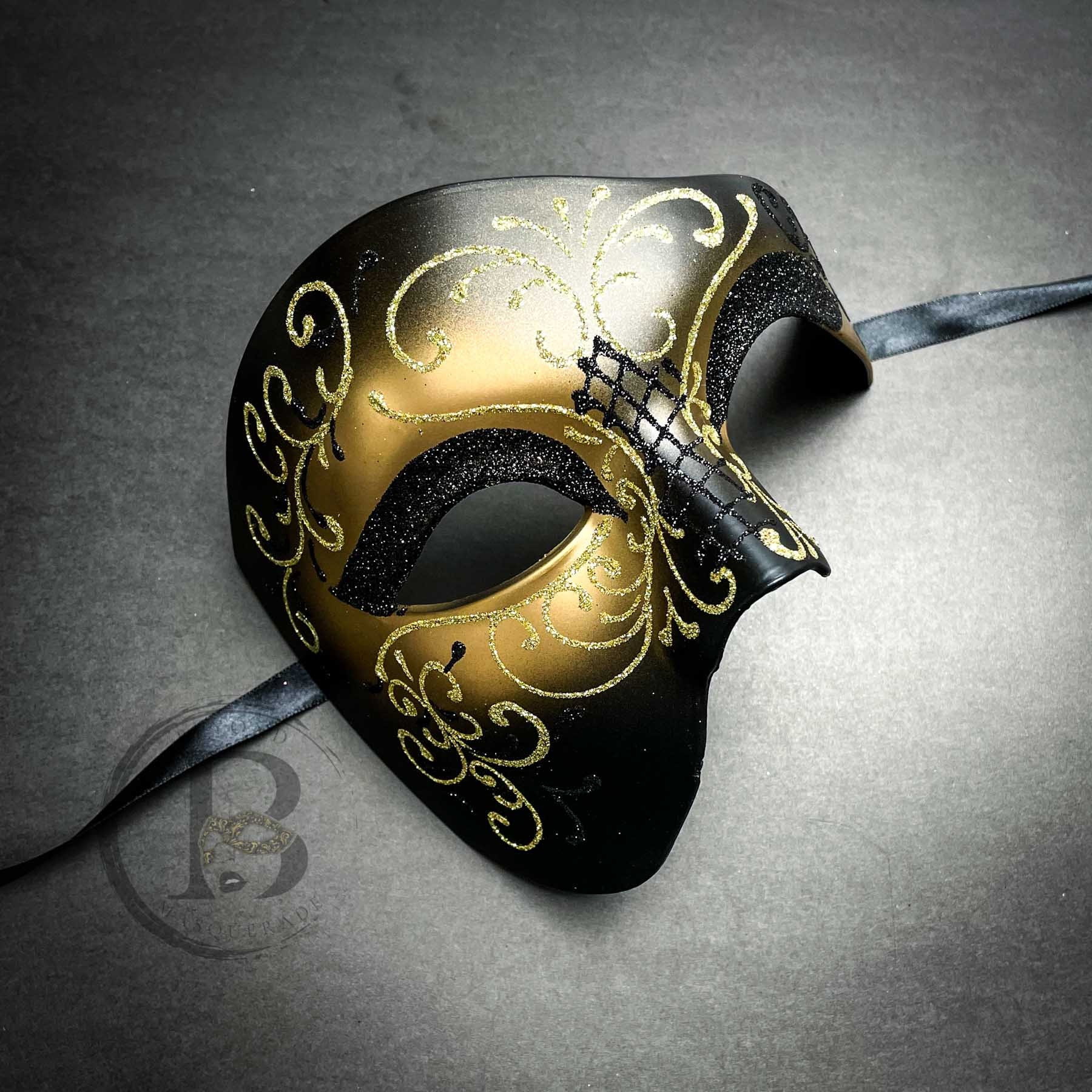  Máscara para hombre de baile de máscaras del fantasma de la  ópera, máscara veneciana de media cara, disfraces de Halloween (dorado  antiguo), Dorado antiguo : Ropa, Zapatos y Joyería