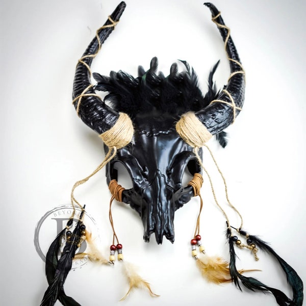 Ram cornes bois de chevet noir casque vaudou Costume Cosplay lunatique mystique bandeau mascarade masque décoration de cheveux corne noire coiffe bibi