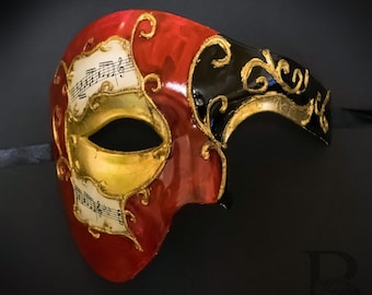 Men's masquerade mask, Red Gold Phantom Mask, Masquerade Mask, Halloween Costume Mask, Phantom Mask, Roman God