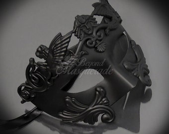 Mens Masquerade Mask, Matte Black Roman Mask, Greek God Mask, Mardi Gras Mask, Masquerade Mask Men [Matte Black]