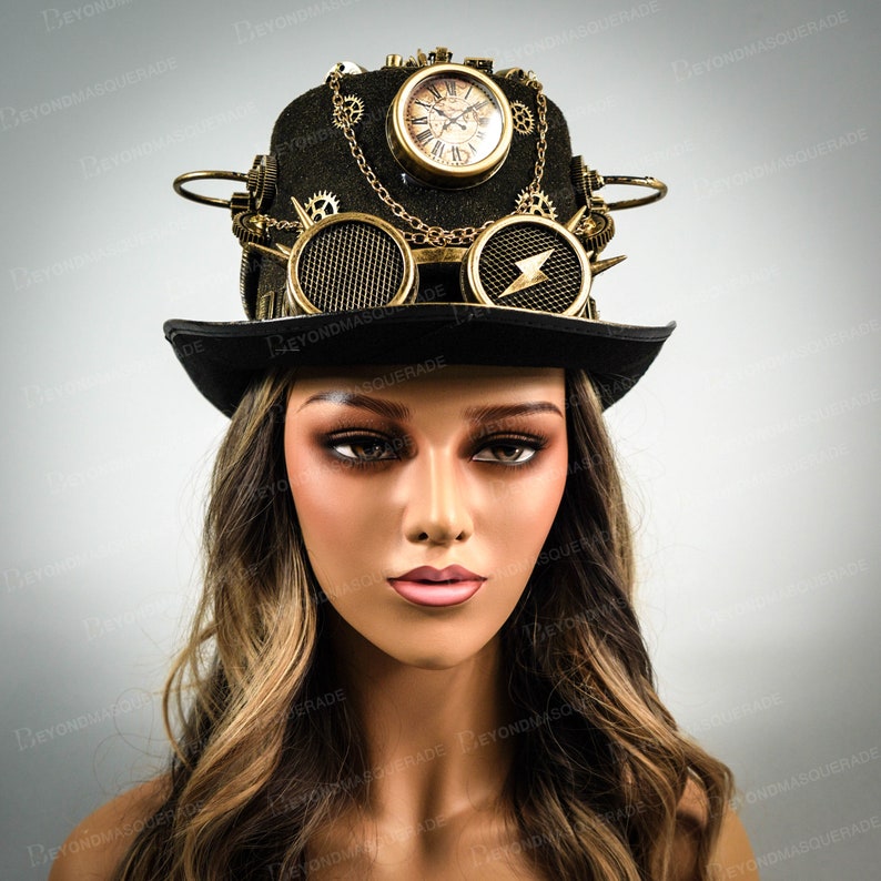 Steampunk Hat, Gold Steampunk Goggles, Headpiece Goggle, Top Hat Halloween Cosplay Costume Hat, Steampunk Costume Hat, Fascinator, Steampunk 